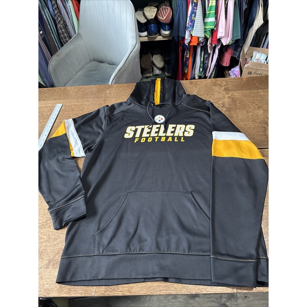 Pittsburgh Steelers Hoodie Sweatshirt Mens Black NFL Football Pullover Fleece XL